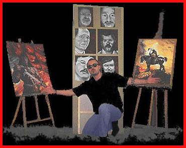 Nico Claux in prison showing a few early paintings